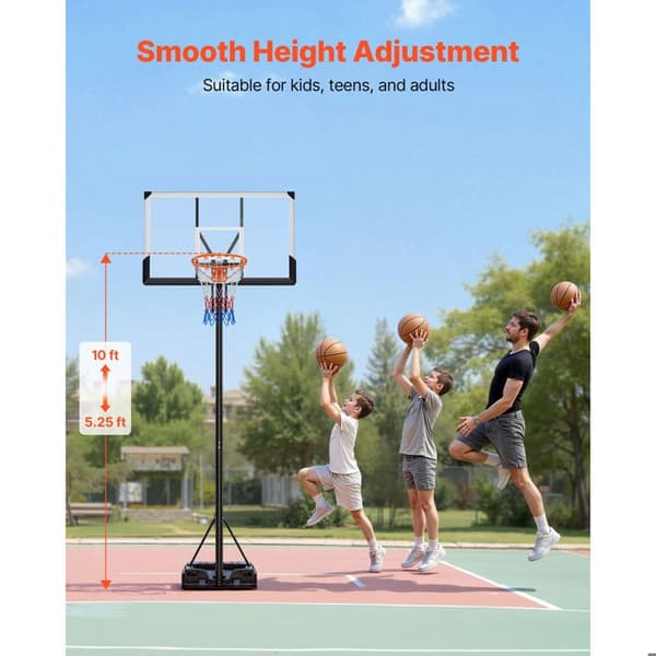 Basketbollställning med hjul, justerbar höjd från 1,6 till 3,05 m, ring-system, nät och panel i PC.