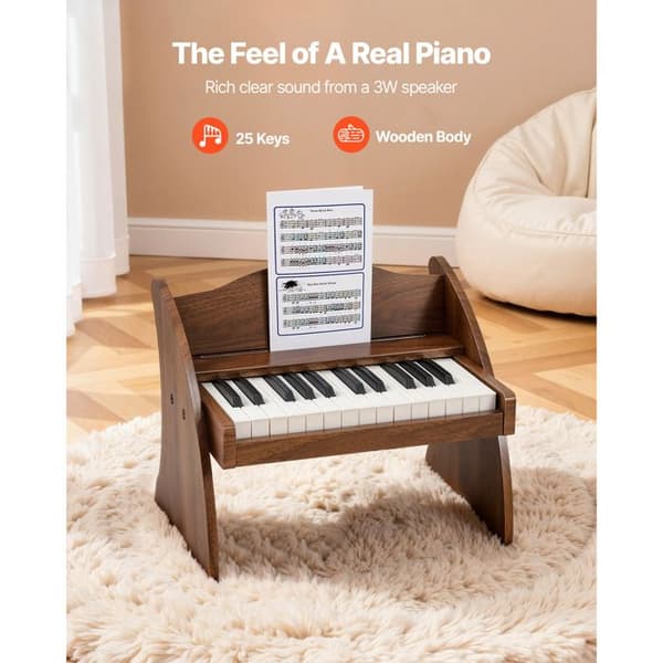 Elektroniskt Piano för Barn-Duoku-25 Tangenter-Mini Piano i Trä för Småbarn-Nötträfinish