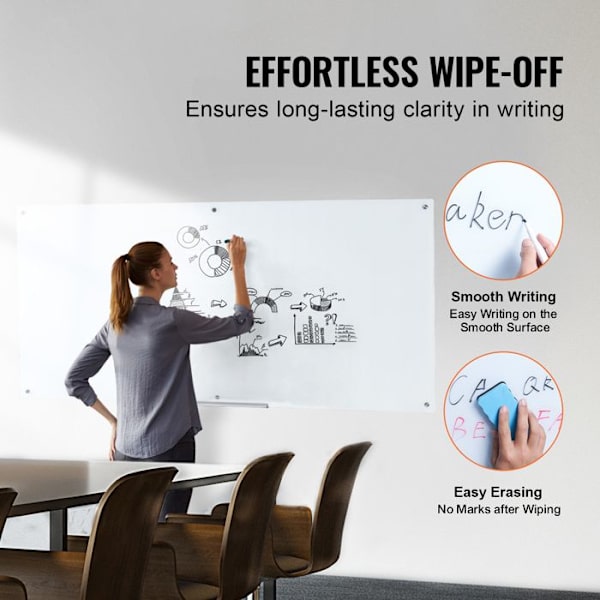 Magnetisk Whiteboard - DUOKU - 72"x36" - Härdat Glas - Väggmontering - Torrtorkbar