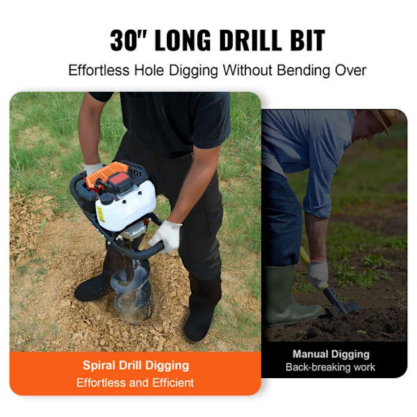 Benzinbor-Duoku-43 CC-1 250 W-8 tommer bor-Orange og Sort-Effektiv Haveassistent-Til Planter