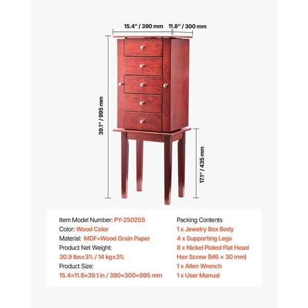 Smykkeskab - DUOKU - PY-2502SS - Foldbart Spejl - 4 Skuffer - Moderne Design