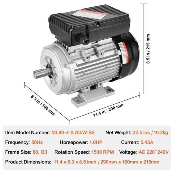 Elektrisk Motor - DUOKU - 0,75 kW - Enfas - 1400 varv/min - Luf kompressor