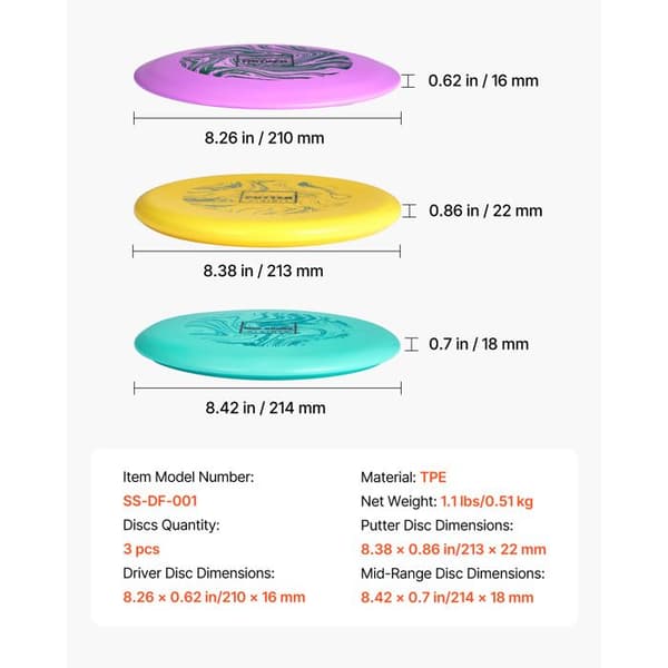 Disc Golf Sæt - DUOKU - Sæt med 3 Skiver - TPE - Let - Til Begyndere og Erfarne