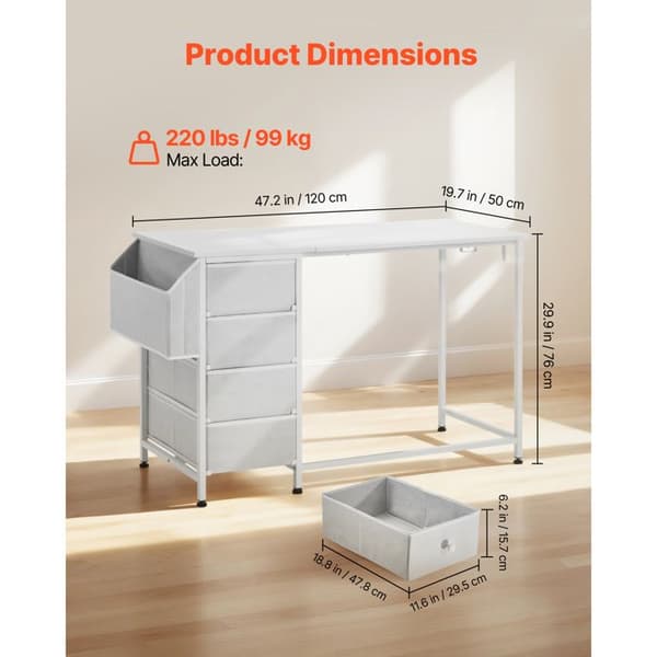 Datorbord - DUOKU - 120 x 50 x 76 cm - 4 Fack i Tyg - Metallstruktur - Vit Vit