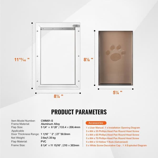Kattdörr för Djur - DUOKU - CWM01-S - Aluminium - 133x224mm - Lås System
