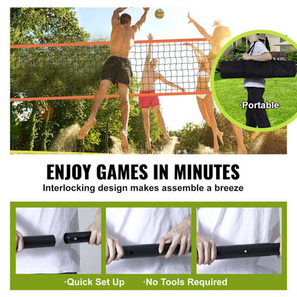 Justerbart udendørs volleyball net system - Professionelt sæt med PVC bold