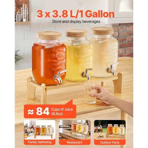 Dryckesdispenser - DUOKU - 3,8 L - Transparent glas - Träställning - Kran och infuser Transparent