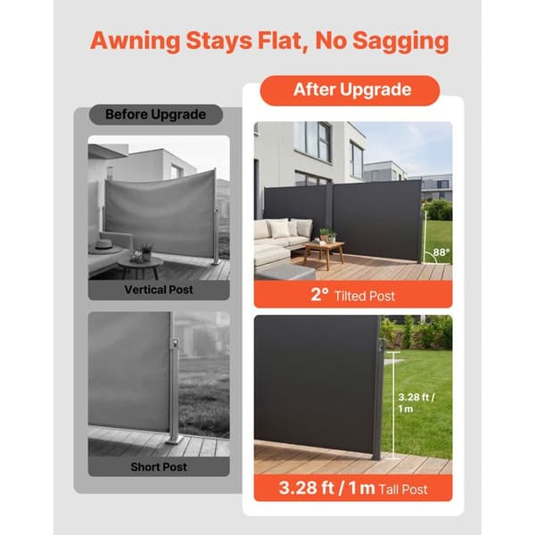 Fällbar sidobutik - DUOKU - H088-1 - 180x600 cm - Polyesterduk 180 g/m² (PU) - UV-skyddad Grå