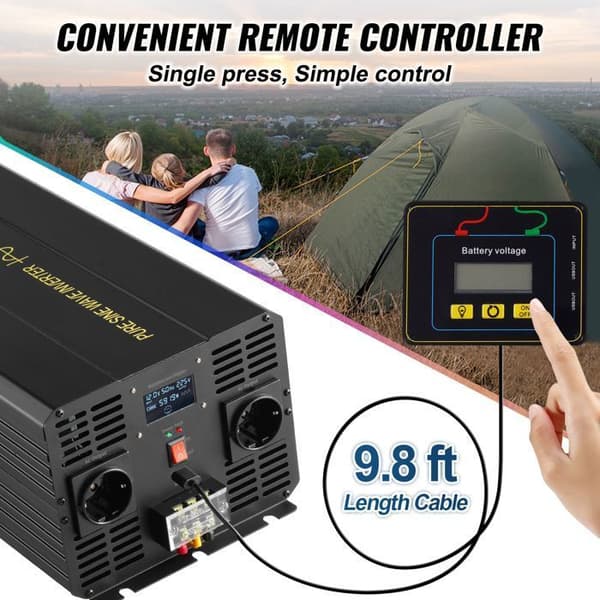 Sinusv inverter - DUOKU - TP-5000W - 5000 W - 12 V DC til 230 V AC - LCD-skærm, USB QC 3.0