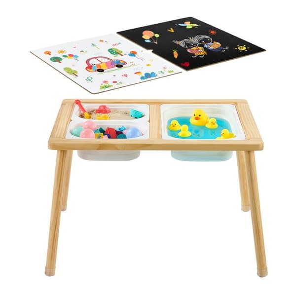Sensorisk Bord-Duoku-til Børn, Træ Aktivitetsbord med Dobbelt Sided Surface, Praktiske Opbevaringskasser