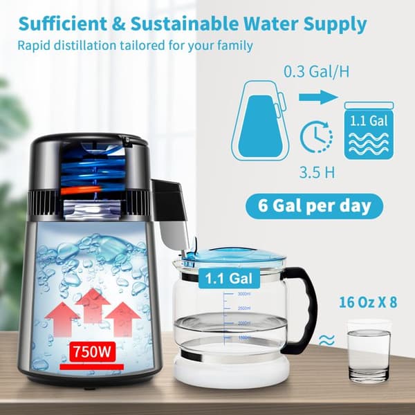 Vattendistillator Duoku 4L 1L/H Timer- och Temperaturvisning för Hemmet och Kontoret - Silver