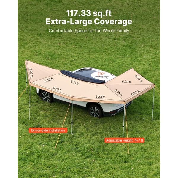 270 Grad Markise 5,7x2,1 m Retractable til SUV-Duoku-Van og Pickup, Egnet til Alle Sæsoner