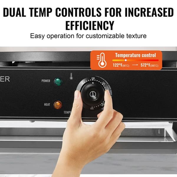 Elektrisk Crêpière-Duoku- Dobbelt Hoved på 16 Tommer- 6000 W- Non-stick Rustfrit Stål- Temperaturkontrol