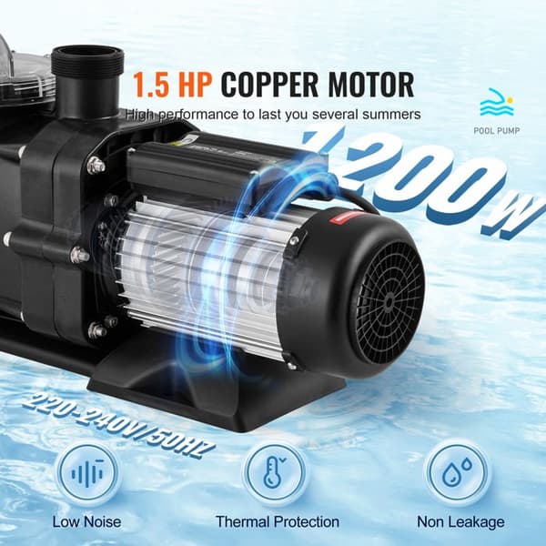 Pool Pump Above Ground - DUOKU - HT776 - 1,5 HK - 110 GPM Max Flöde - 15 m Tryckhöjd