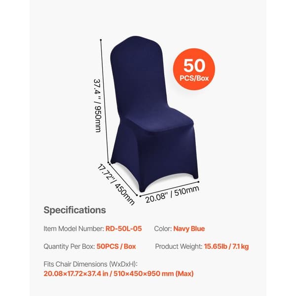 Stolöverdrag - DUOKU - Pack om 50 - Utsträckbara i polyester - Marinblå - 51x45x95 cm marinblå