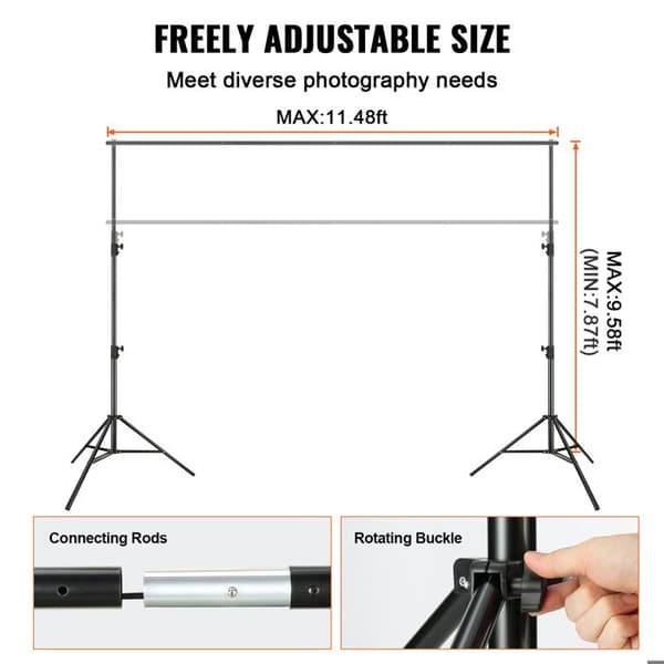Robust Bakgrundsstöd - Duoku - 12 x 10 ft - Justerbart Fotostöd med 6 Klämmor och Transportväska