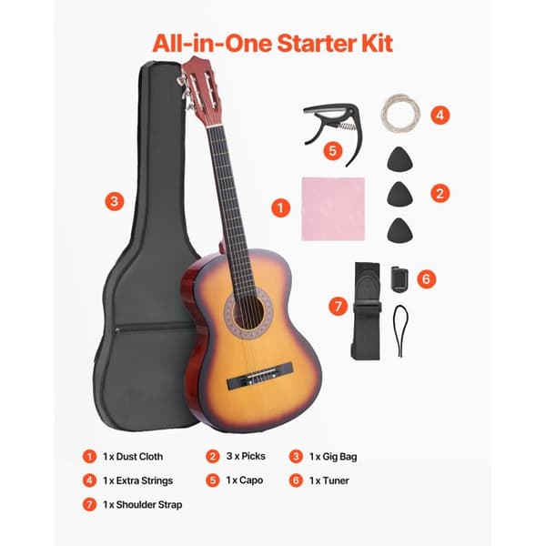 Klassisk Gitarr - DUOKU - M5831 - 96 cm - Komplett Set - Nylonsträngar Solstråle