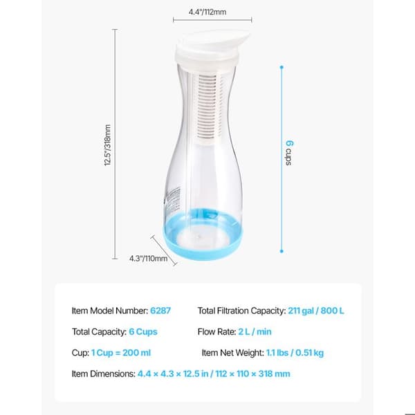 Filtreringskaraff - DUOKU - Modell 6287 - Kapacitet 6 koppar - 800 L - Utan BPA