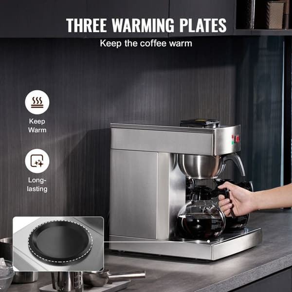 Filterkaffemaskine - DUOKU - RBT-386-BD3 - 12 Kopper - Rustfrit Stål - 3 Kander Rostfritt stål