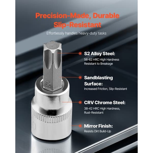 Torx-Duoku Socket Sæt-13 Stykker-T8-T60, S2 Legering og Cr-V Stål, til Mekanikere og Bilreparatører