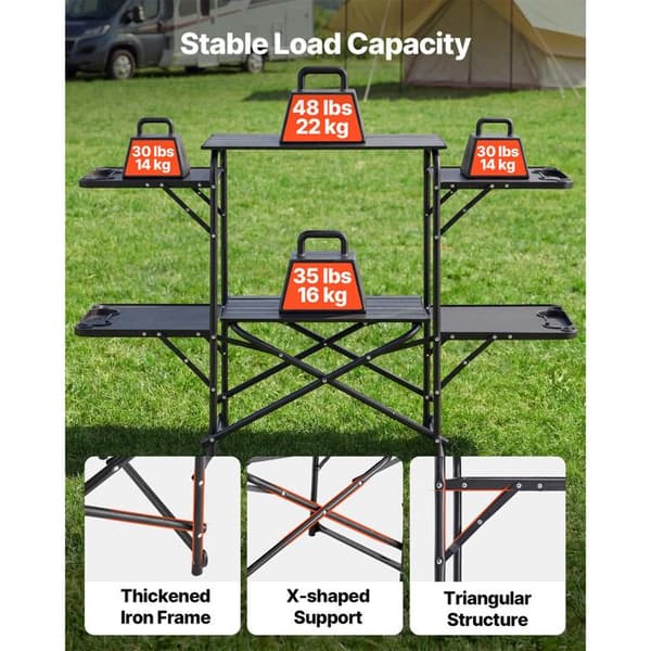 Fällbar campingkök - DUOKU - 13045 - 4 sidohyllor - 130x45x90 cm - Transportväska ingår