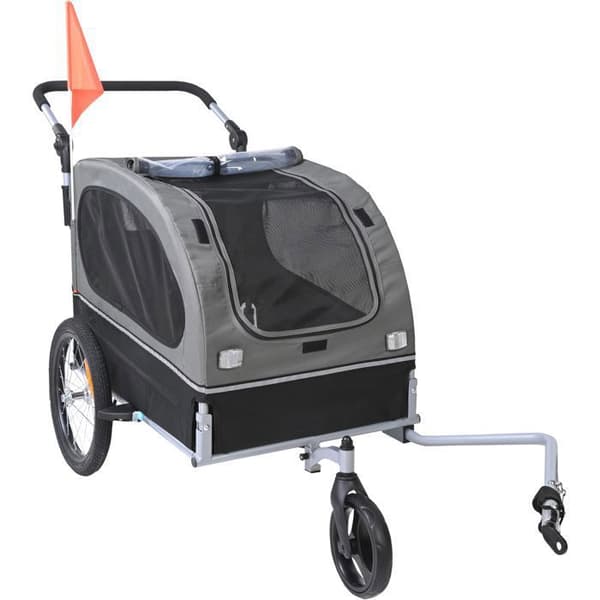 Hundvagn - DUOKU - TS810 - Kapacitet 40 kg - 2-i-1 vagn - Fällbart ram svart + grå