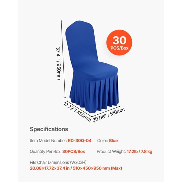 Stolsöverdrag - DUOKU - Paket med 30 - Utsträckbara - Polyester och Elastan - 51 x 45 x 95 cm Blå