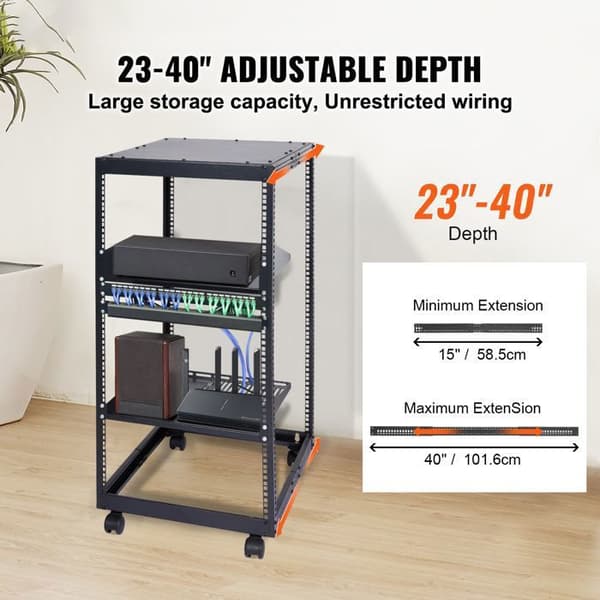 Öppen ram serverrack - DUOKU - HT-W6420 - 20U - Justerbart djup 23–40 tum - Väggmonterad/fritt stående