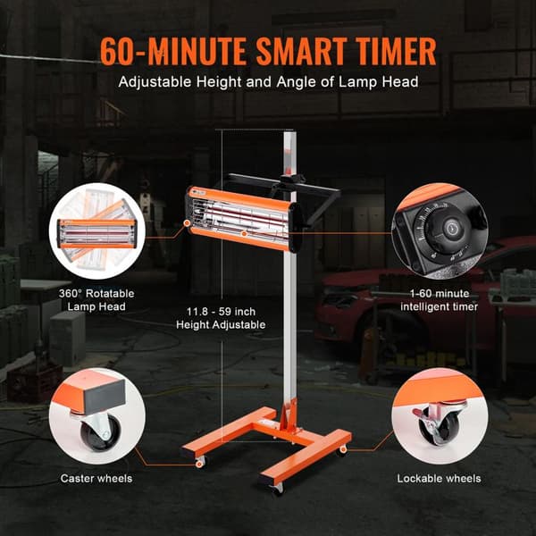 Infraröd Torklampa - DUOKU - 1500W - Timer 1-60 min - Justerbart Stöd - Orange
