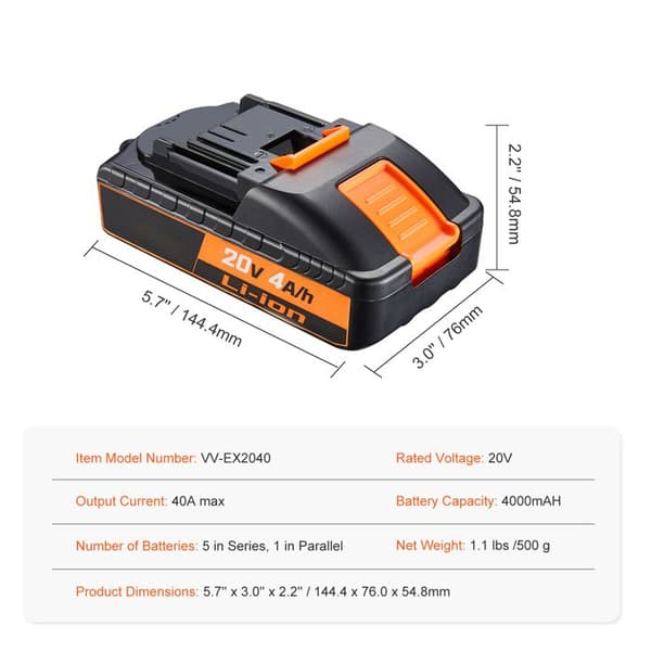 Lithium-Ion Batteri - DUOKU - MH-EX2040 - 20V - 4.0Ah - Erstatning til Elektriske Værktøjer