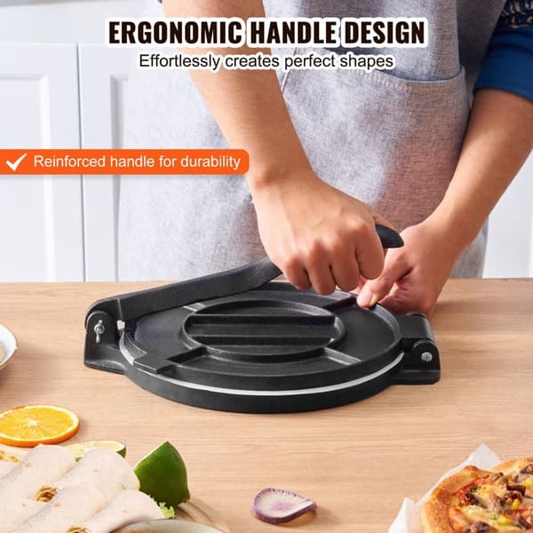 Tortillapress - DUOKU - HES250 - Förkryddad gjutjärn - 25 cm (10") - 100 bakplåtspapper Grå