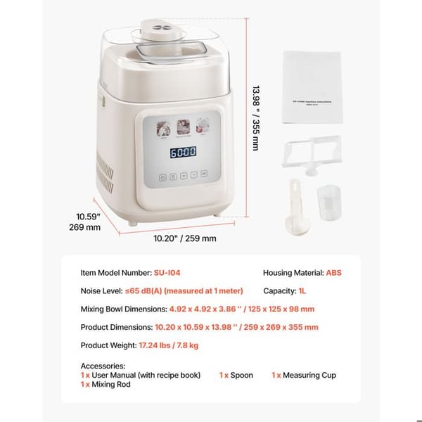 Sorbetmaskine - DUOKU - SU-I04 - 1 L - Integreret Kompressor - 4 Programmer