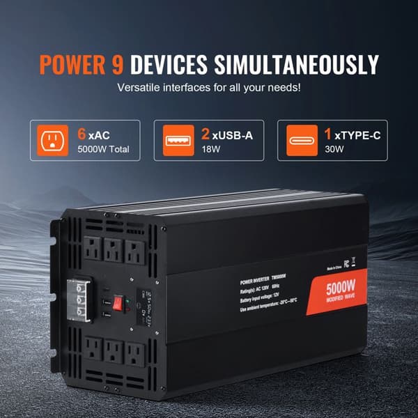 Omformer - DUOKU - TM5000W - 5000 W - 2 AC stik - 2 USB - LCD skærm