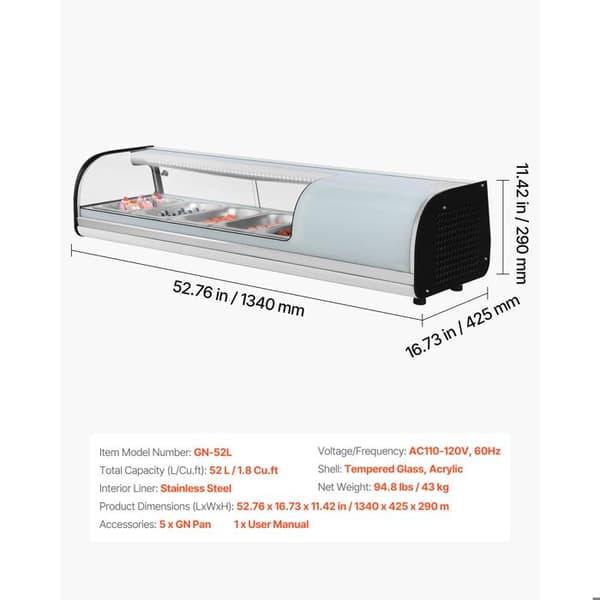 Sushi Køledisk - DUOKU - GN-52L - 52 L - 5 Stålkar - LED Belysning