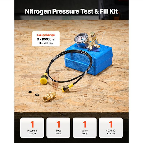 Hydraulisk Nitrogenakkumulator Pumpekit-Duoku-0-1420 PSI-trykprøvningssæt inklusive manometer
