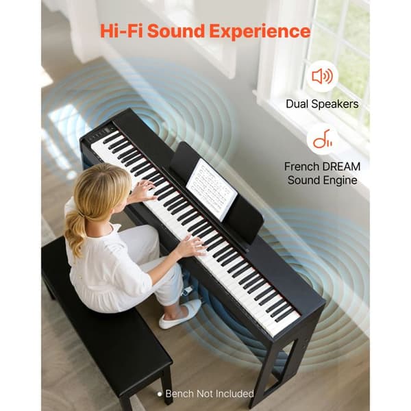 Digital Piano 88Weighted Keys-Duoku-Dual Keyboard Mode-280 Sounds-for Beginners-Black