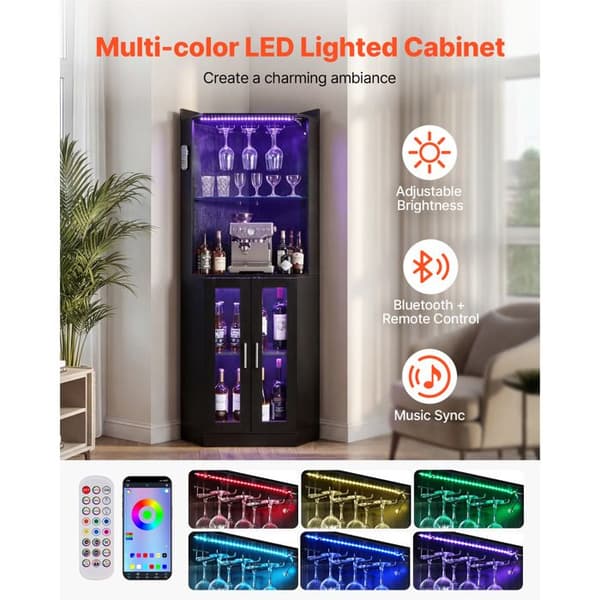 Vinreol - DUOKU - DX0202-C250499S-01 - Sort træfinish - Justerbart LED-lys - Moderne Svart träfinish