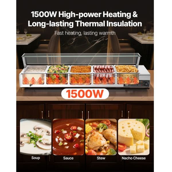 Elektrisk Dampvarmer 1500 W-Duoku-Buffetvarmer i Rustfrit Stål, Ideel til Selvbetjeningsbuffeter