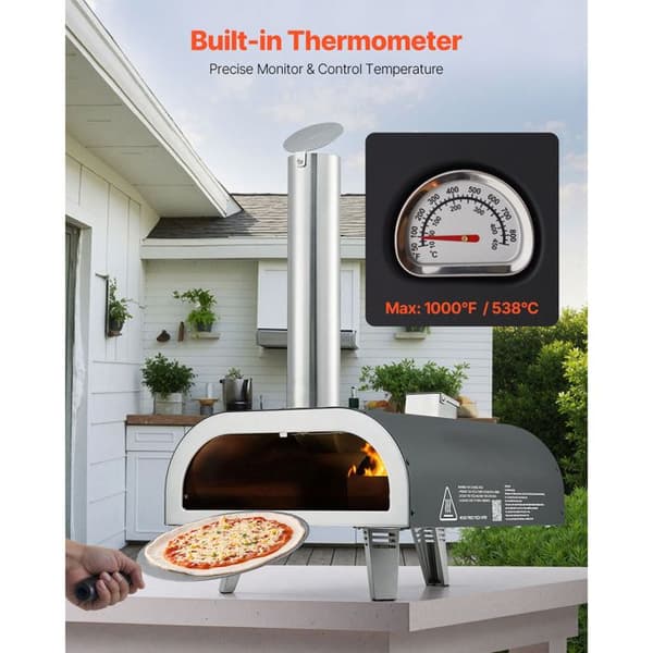 Pizzaugn - DUOKU - SRGP025 - Portabel 12" (305 mm) - 538°C max - Inbyggd termometer Noir (pulveriserad)