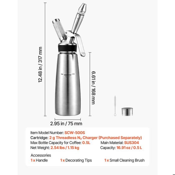 Siphon Nitro 0,5 L Bærbar Nitro Kaffemaskine - Duoku - Uden Nitrogenpatron, Ideel til Te, Hjemmelavet Juice og Camping, med Dyse