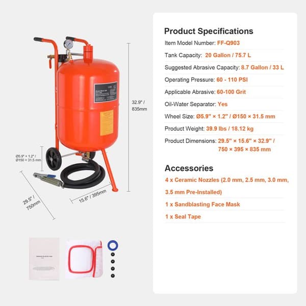Sableuse-Duoku-75,7 L-Portabel Högtryckssandbläster 60 till 110 PSI-med 4 Munstycken
