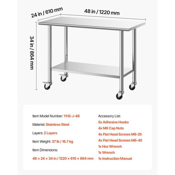 Arbejdsmaskine i Rustfrit Stål - Duoku - til Professionelt Køkken, Dimensioner 122x61 cm, med To Niveauer