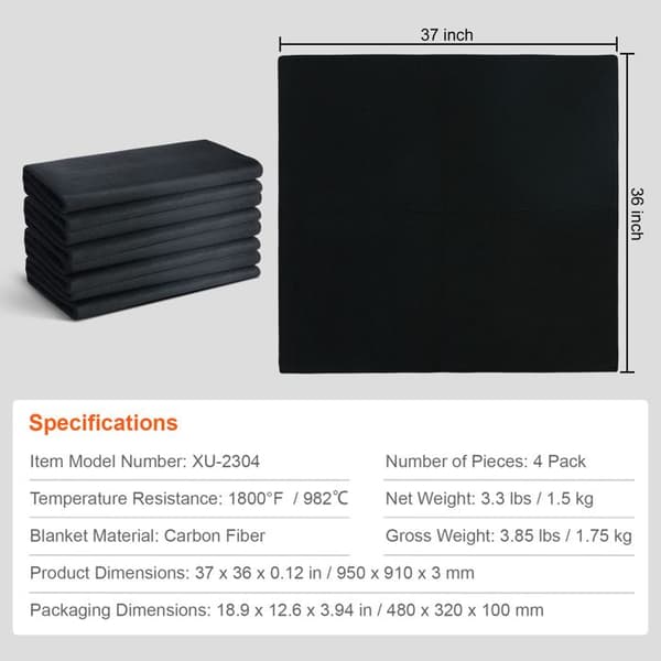 Kolfiber-svetsfiltar - 37" x 36" - Upp till 982°C - Skärbar Kolfiber