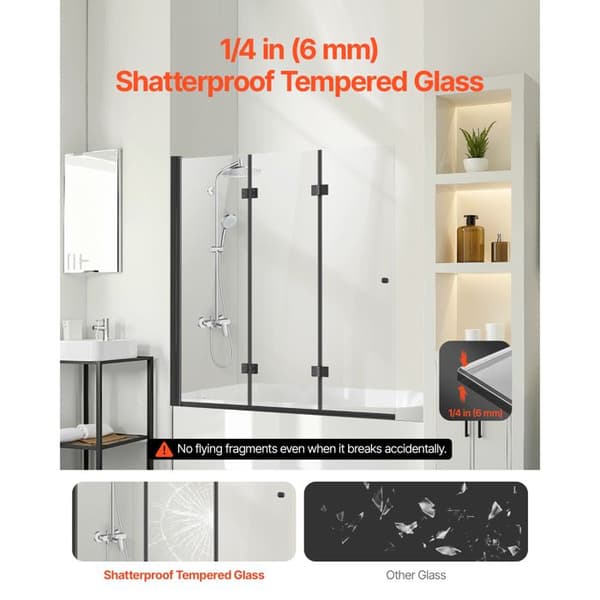 Brusebadekar-dør - DUOKU - Model 1295x1422 mm - 6 mm Sikkerhedsglas - 3 Paneler - Mat Sort Svart