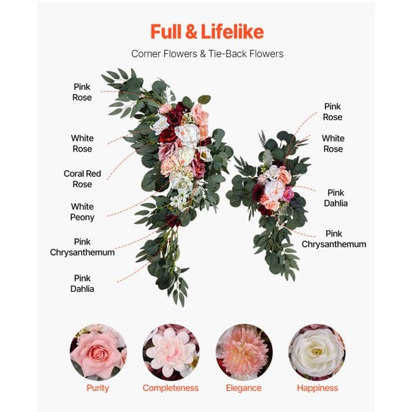 Kit för Konstgjorda Blommor - DUOKU - Bröllopsbåge - Rosor och Pioner - Siden Tyg - Set om 4