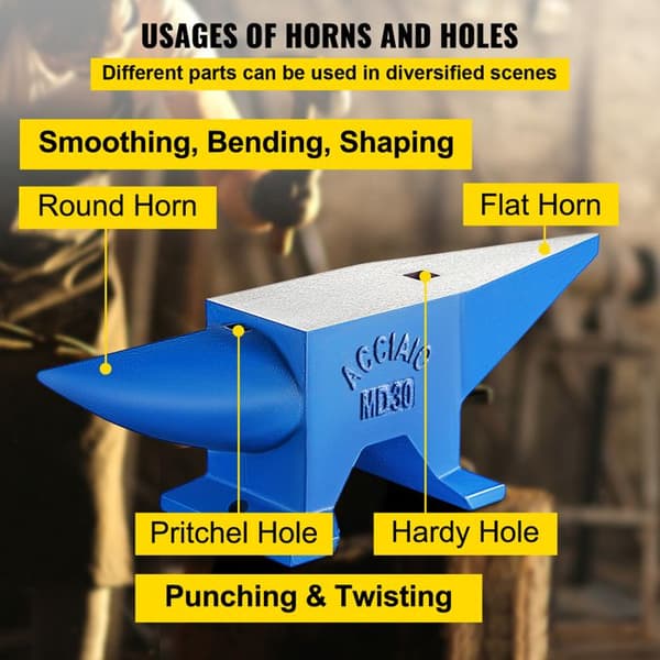 Smidesamboss - DUOKU - 30 kg - rund horn - härdat stål 50 HRC - robust hål