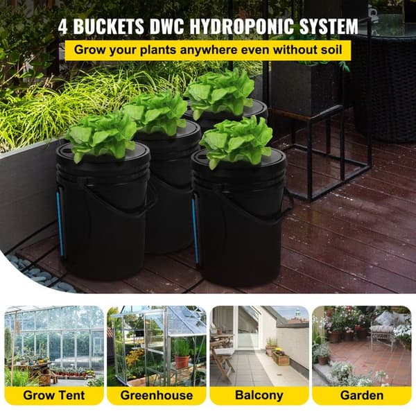 DWC Hydroponiskt Odlingssystem-Duoku-Avancerad Hydroponisk Konfiguration-4 Stycken 5 Gallon Hinkar-DWC System med Luftpump