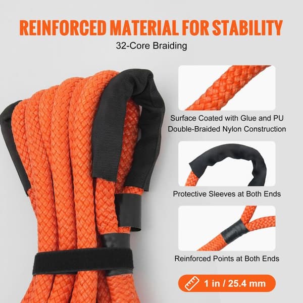 Kinetisk bugseringskabel - DUOKU - JLNY25-9 - 1" x 30' (25,4 mm x 9,1 m) - 38 000 lb - Elastisk nylon 30%