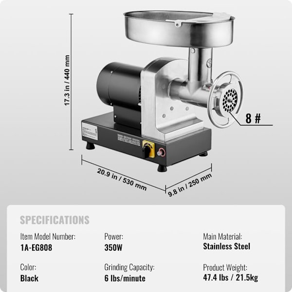 Elektrisk Kødhakker - DUOKU - 6 lb/min - 350 W - Pølsemaker - Rustfrit stål