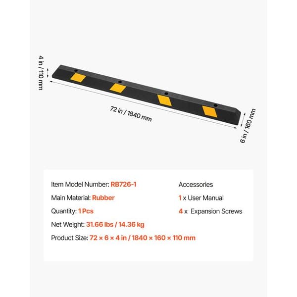 Parkeringstop til Garage 184 cm-Duoku-i Holdbart Gummi-med Reflekterende Striber-Egnede til Biler osv.